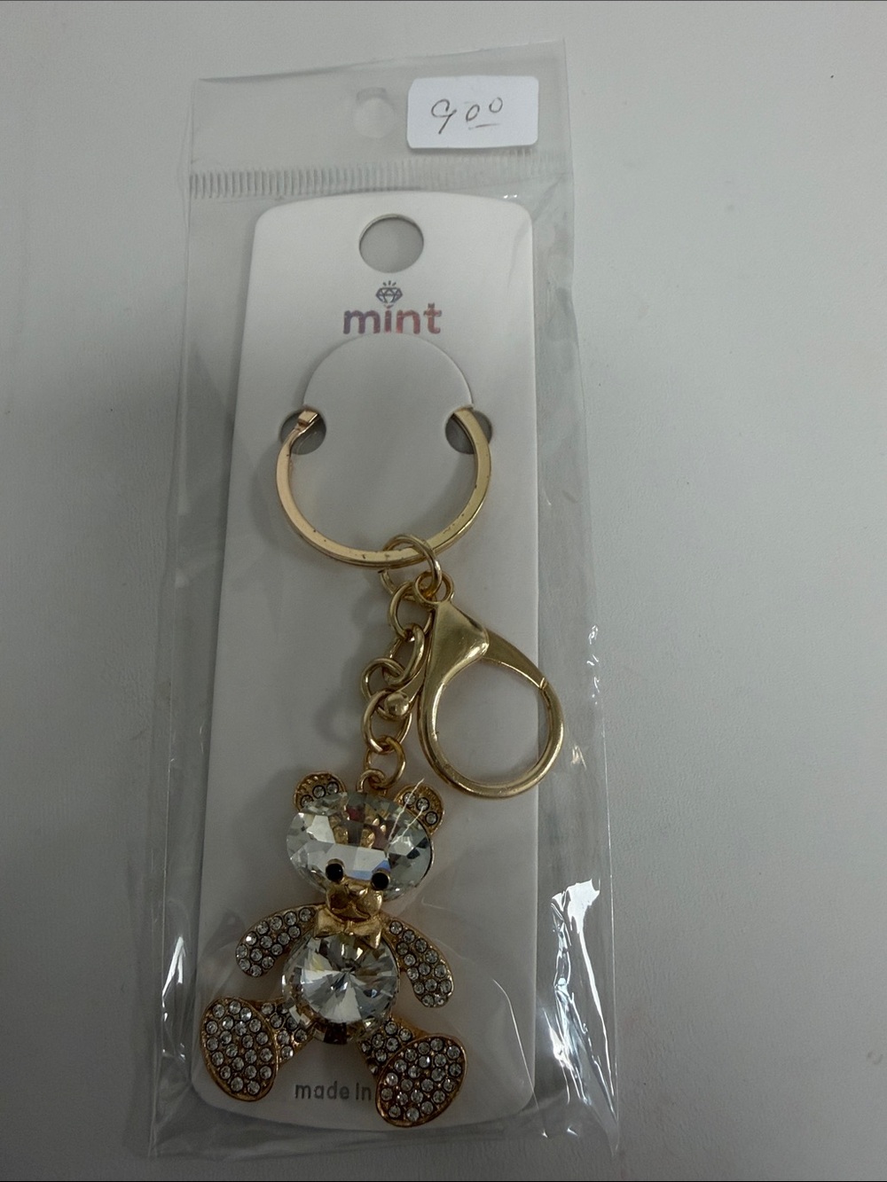 Mint Gold Crystal Teddy Bear Key & Card Holder